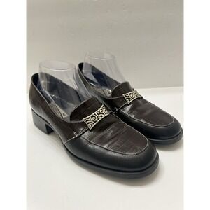 Brighton Sabrina Heeled Loafers Black Brown Alligator Embossed Leather Women 10